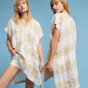 Anthropologie Akemi + Kin 100% Linen Tunic Oversized Coverup Sleeve Striped Sz M